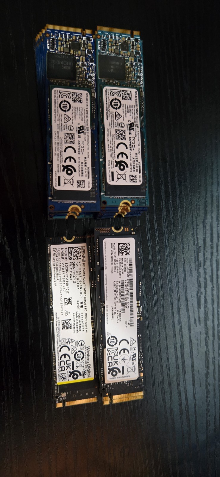 LOT OF 24 1TB NVMe M.2 SSD Assorted  Toshiba,  Samsung, Western Digital