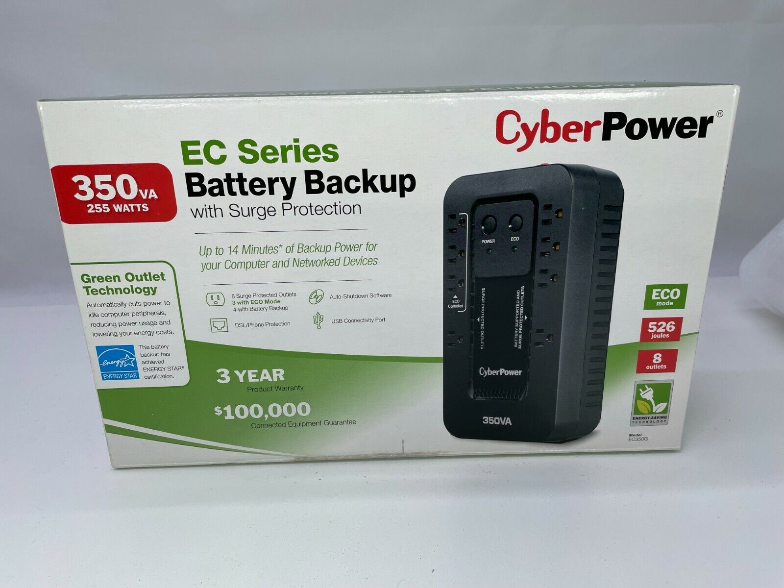 BRAND NEW COMPACT UPS BATTERY EC350G CYBER POWER BACKUP SUPPLY 8 OUTLETS 350VA