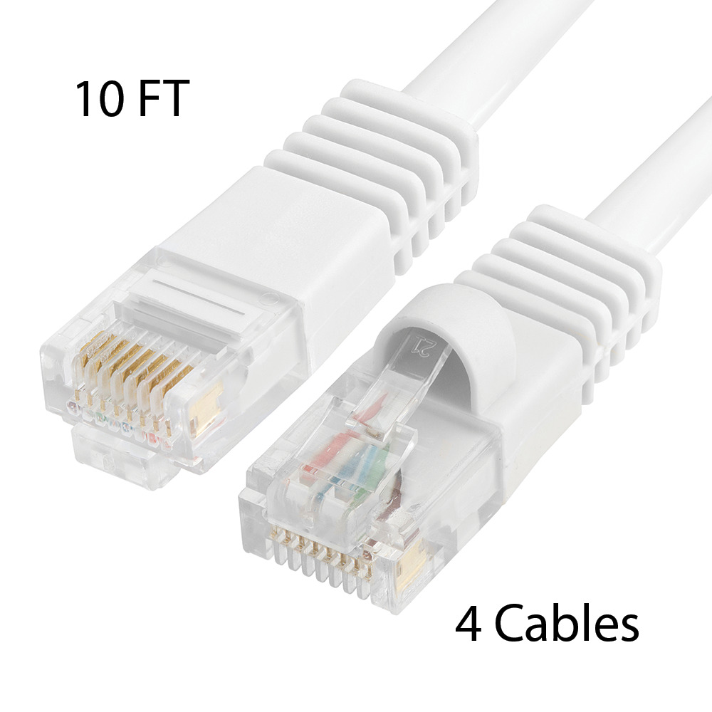4x 10FT CAT5e Cable Ethernet Lan Network CAT5 RJ45 Patch Cord Internet White