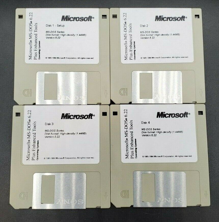 Microsoft MS-DOS 6.22 Plus Enhanced Tools - 4 disk install set - 3.5\