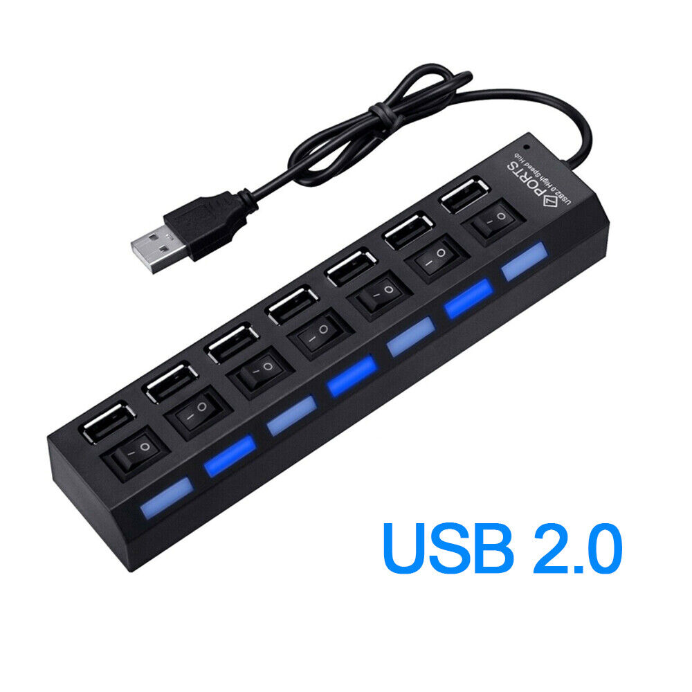 USB 2.0 / 3.0 Hub 7-Port Adapter High Speed Splitter For PC Laptop Mac Desktop