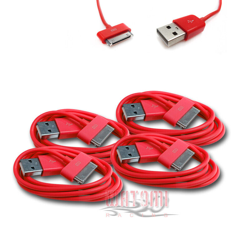 4X 10FT 30-PIN USB SYNC DATA POWER CHARGER RED CABLE IPHONE IPOD TOUCH IPAD
