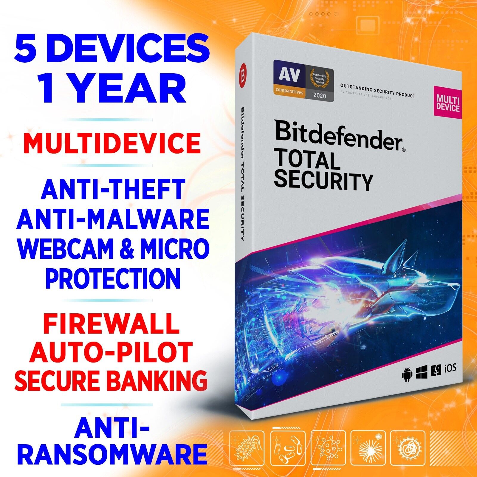 Bitdefender Total Security 2024 5 devices 1 year (USA / Canada only)