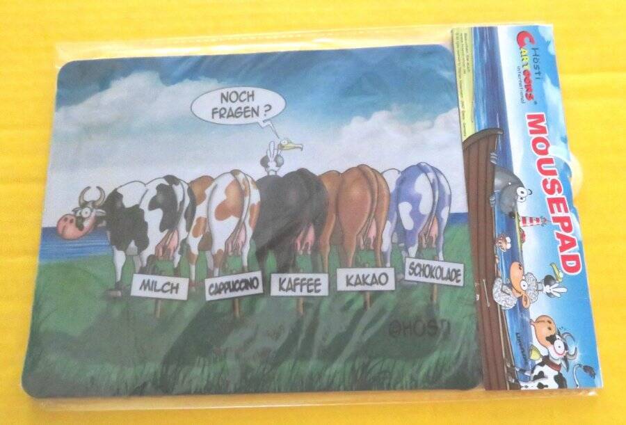 NEW Hosti Cartoon GERMAN Cow Computer MOUSEPAD Deutsch Kuh Milk Humor Tech Fun
