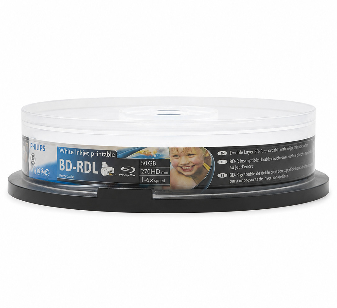 PHILIPS BD-R DL 50GB 6X White Inkjet Printable Dual Layer Blu-ray Disc 10 Pack PHILIPS BD-R DL 50GB 6X White Inkjet Printable Dual Layer Blu-ray Disc 10 Pack