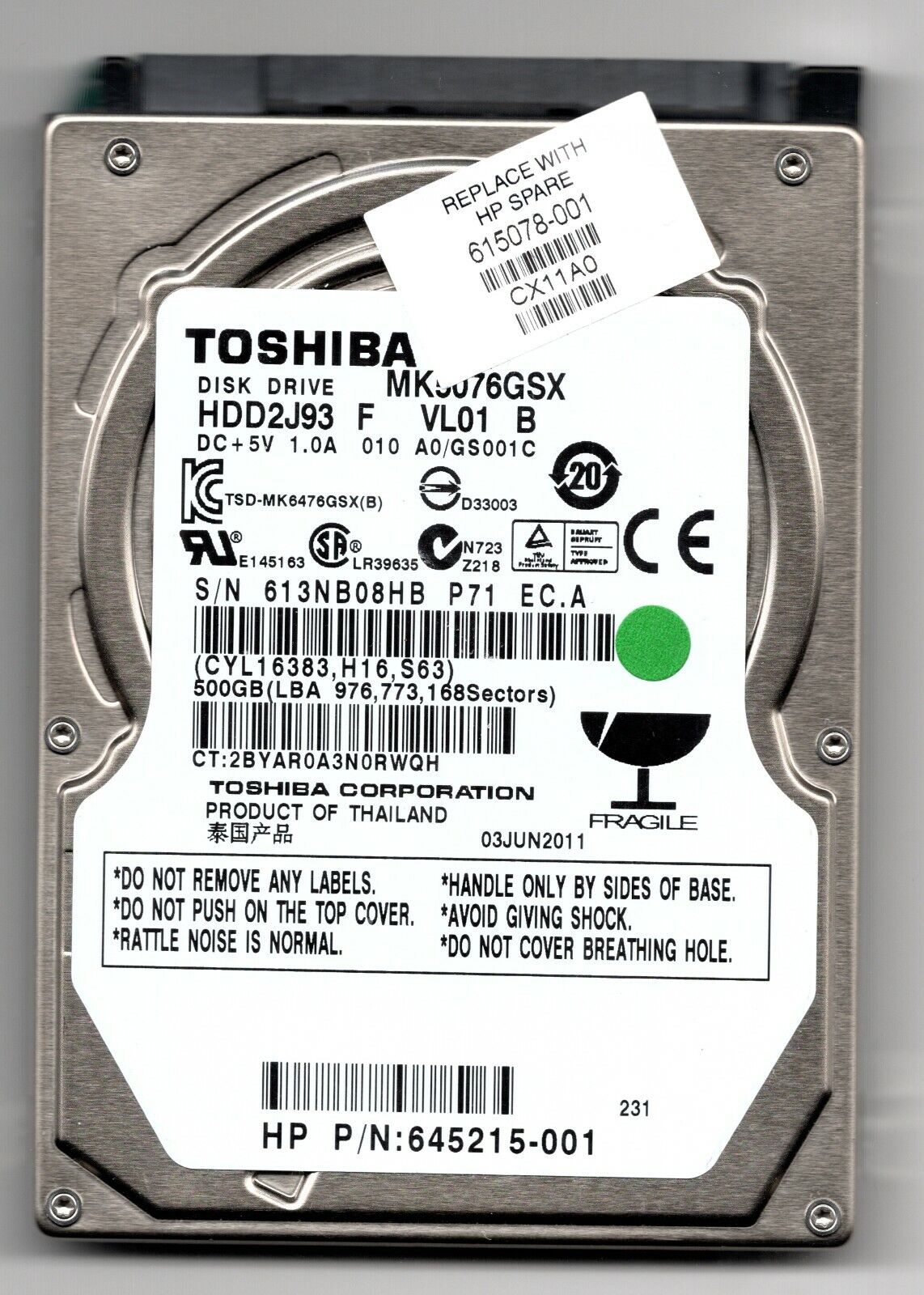 Toshiba 500Gb 2.5\