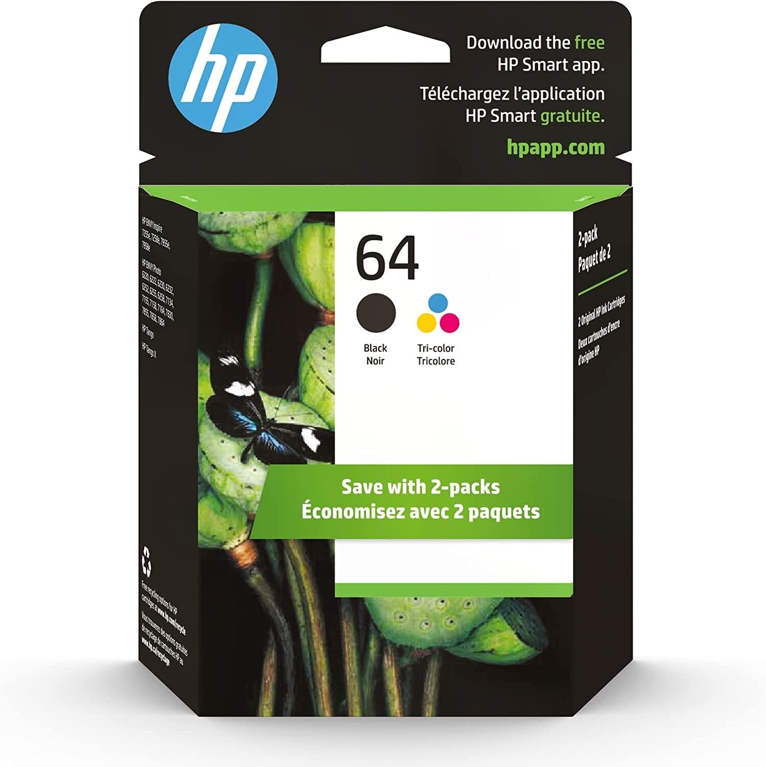 Genuine Brand New HP 64 Black & Tri Color Ink Cartridge 2 Pack EXP 2024