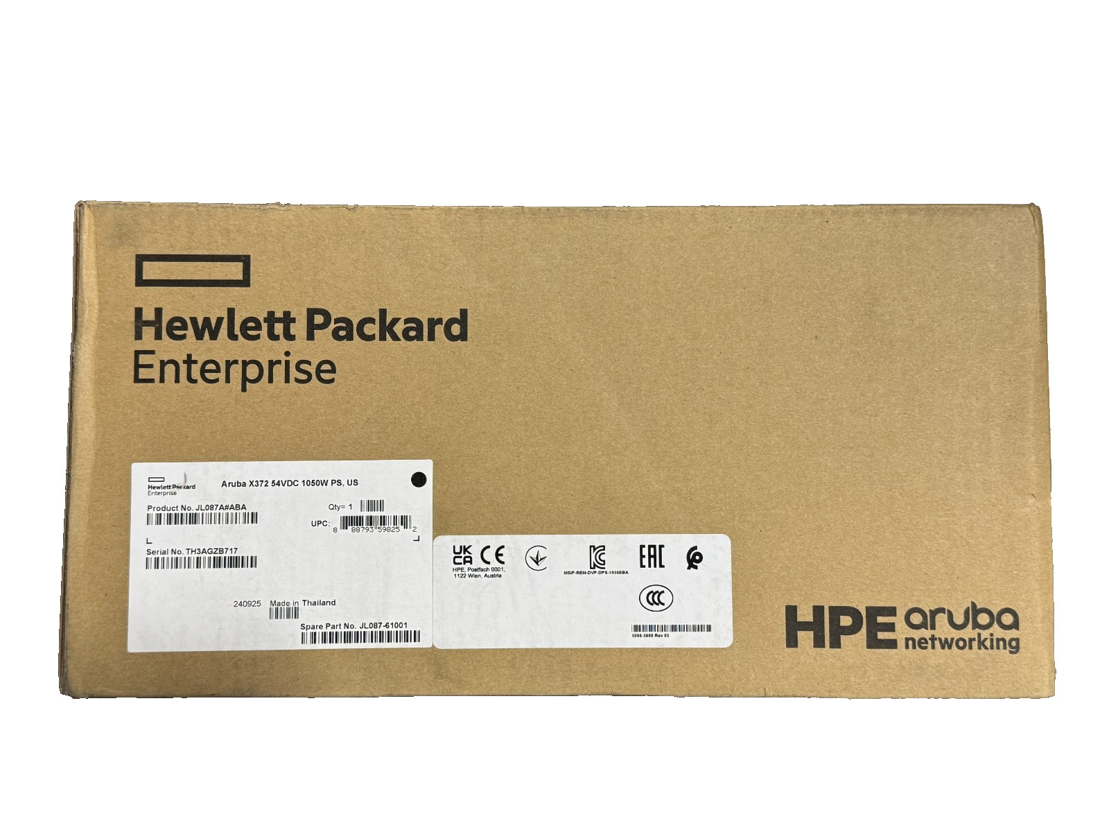 HPE Aruba X372 54VDC 1050W Power Supply JL087A#ABA New Sealed Box PoE PSU