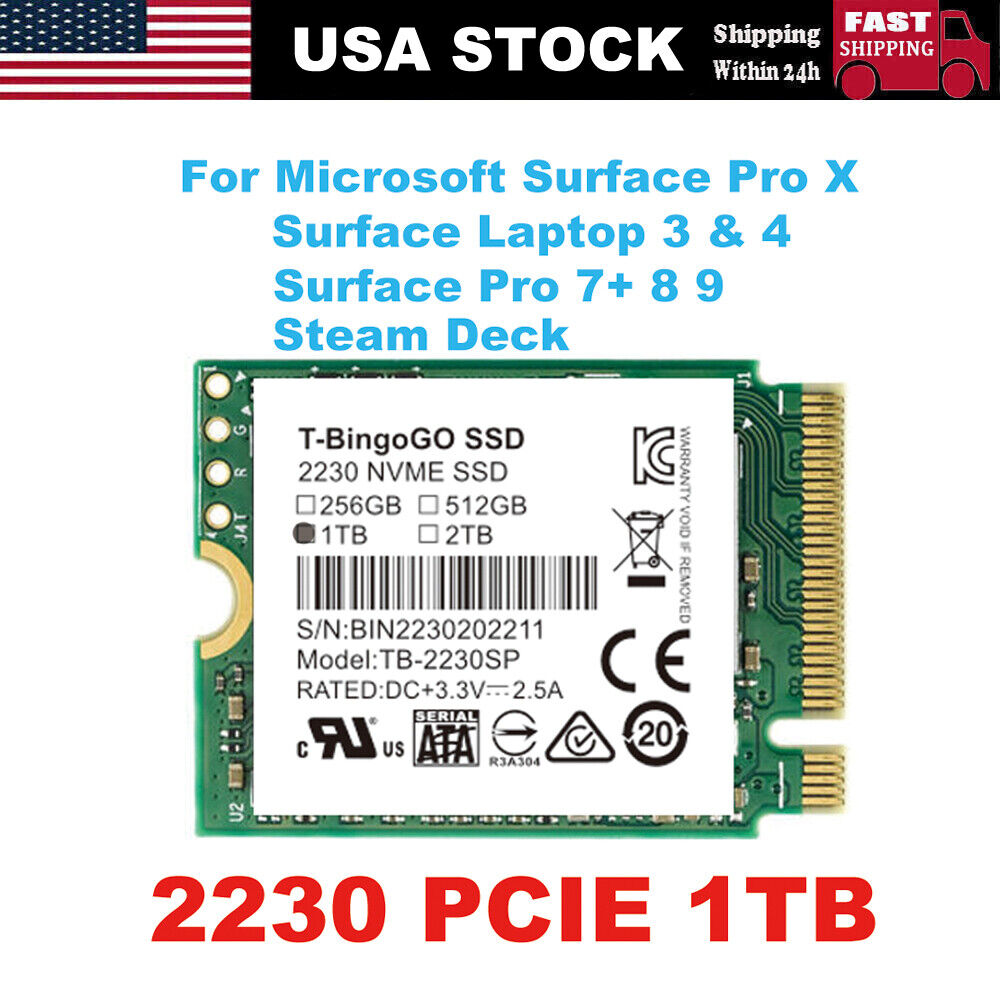 NEW M.2 2230 SSD 1TB NVMe PCIe For Microsoft Surface Pro X Pro 7+ 8 Steam Deck