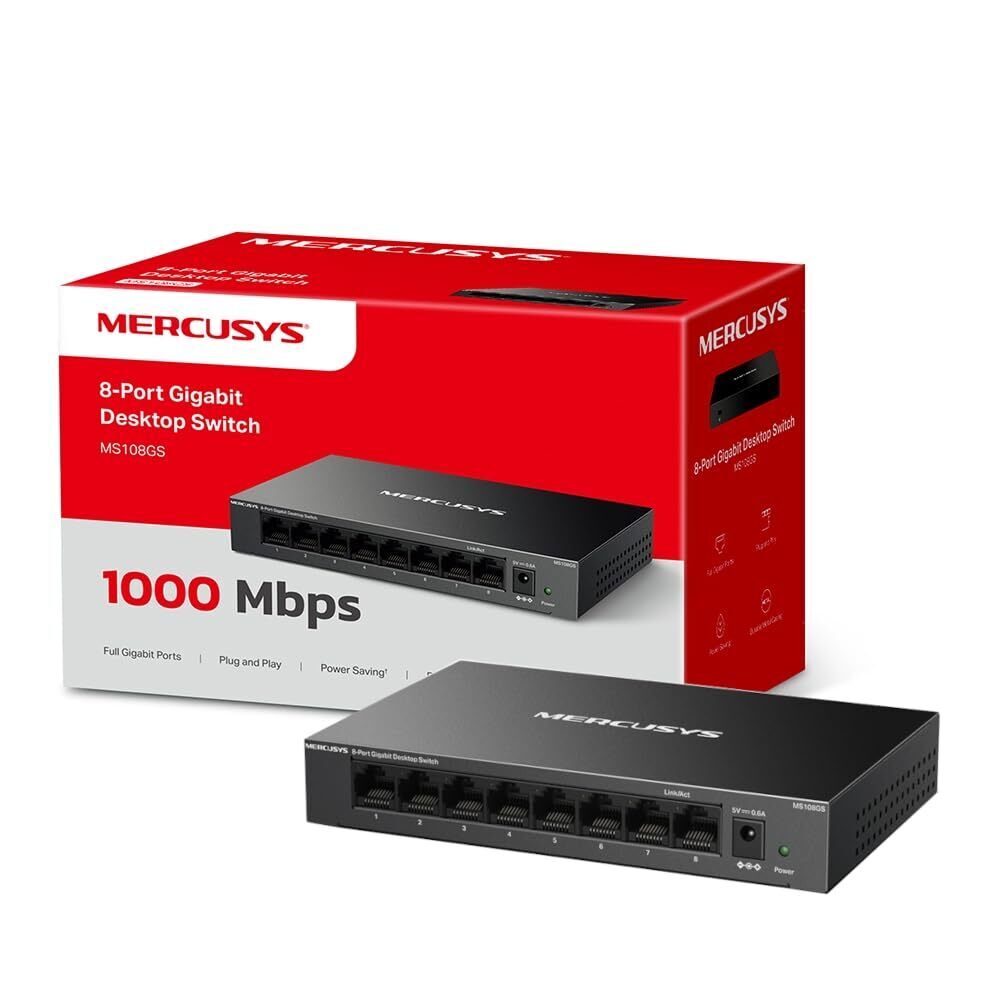MERCUSYS 8-Port Gigabit Desktop Switch, 8× 10/100/1000Mbps Ports, Multiple Insta