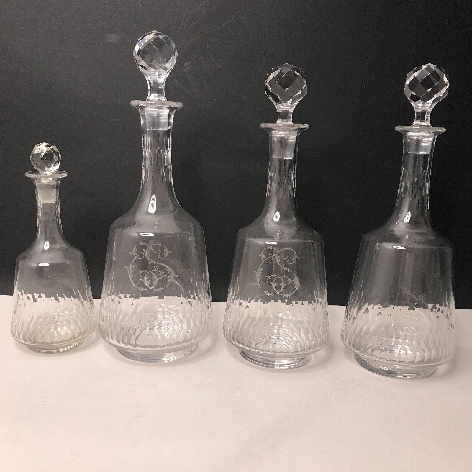 Vintage Four Jugs hand cut crystal End 19th Early 20th Numbered Two Encrypted