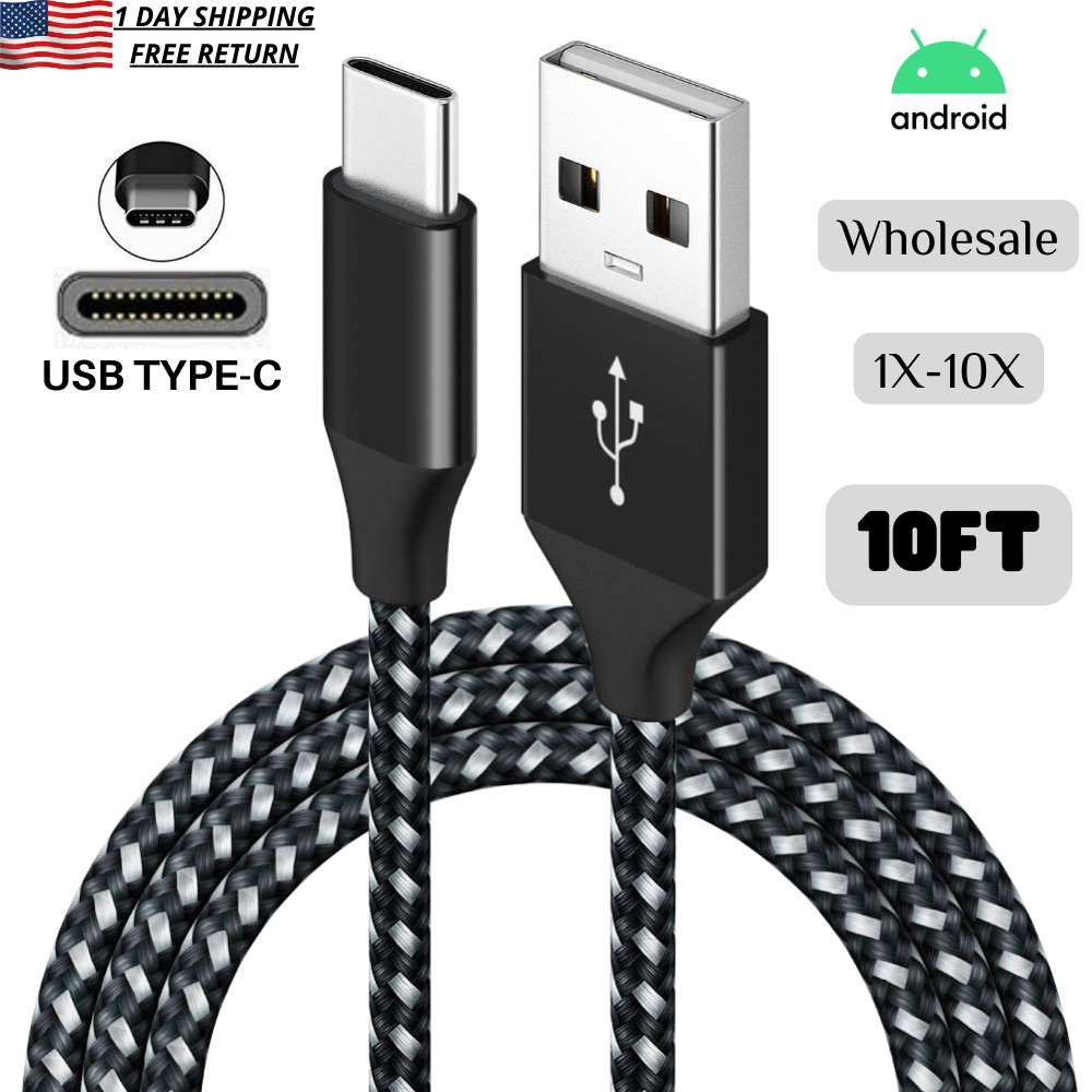 10x For Samsung Android Phone 10ft USB Type C Fast Charger Charging Cable Lot