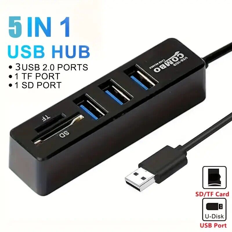 USB 2.0 HUB 4-Port Splitter Multi Adapter High Speed For PC Mac Desktop New US