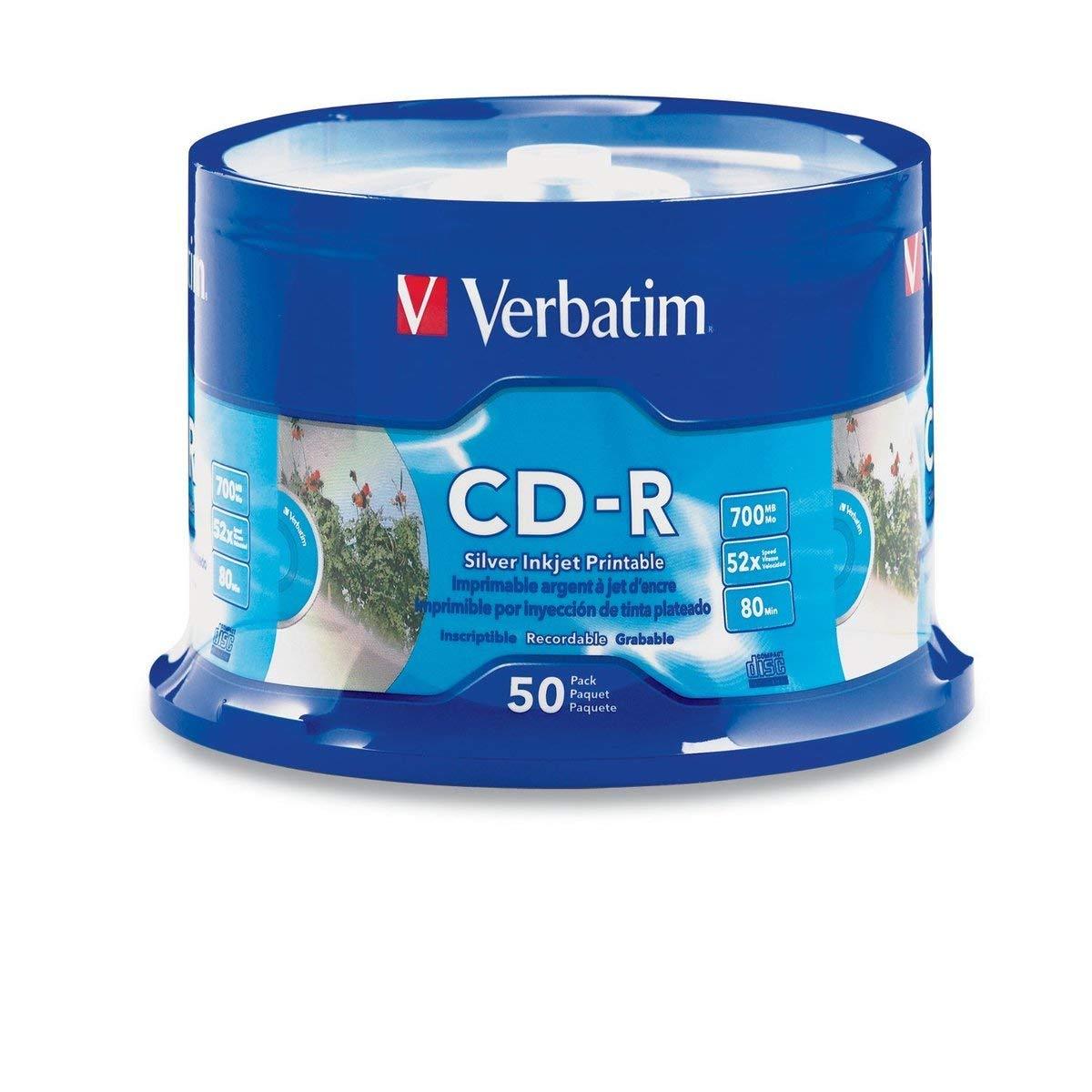50 VERBATIM CD-R CDR 52X 700MB Silver Inkjet Printable Spindle 95005 50 VERBATIM CD-R CDR 52X 700MB Silver Inkjet Printable Spindle 95005