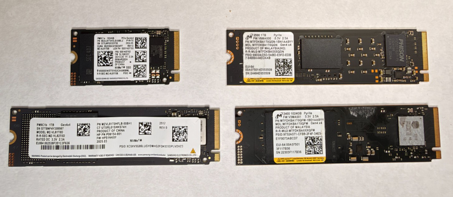 Lot of (4) 1TB NVME SSD M.2 2280 Samsung Micron Used Lot of (4) 1TB NVME SSD M.2 2280 Samsung Micron Used