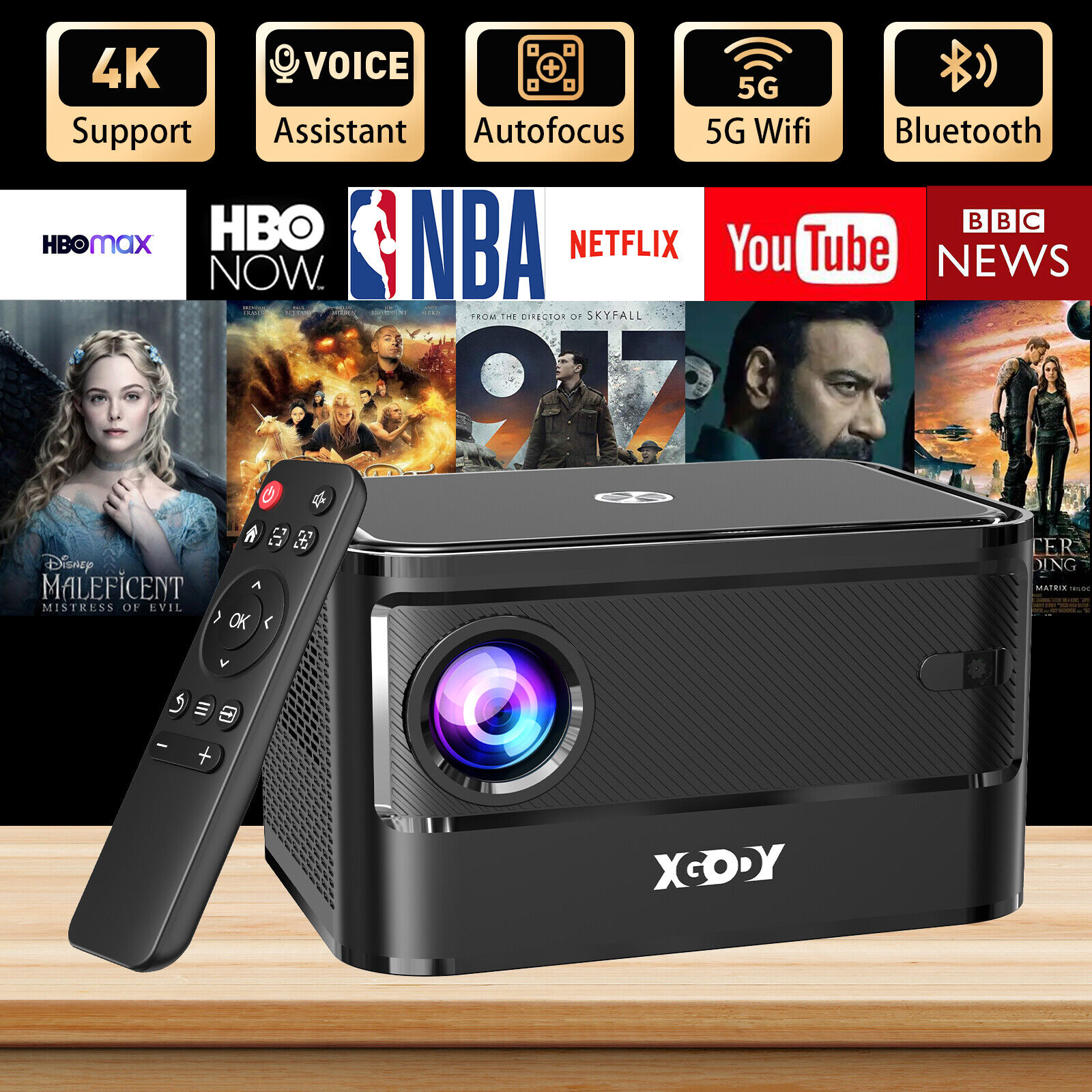 XGODY 4K HD Projector AutoFocus 5G WIFI Android Beamer Home Theater Cinema Video