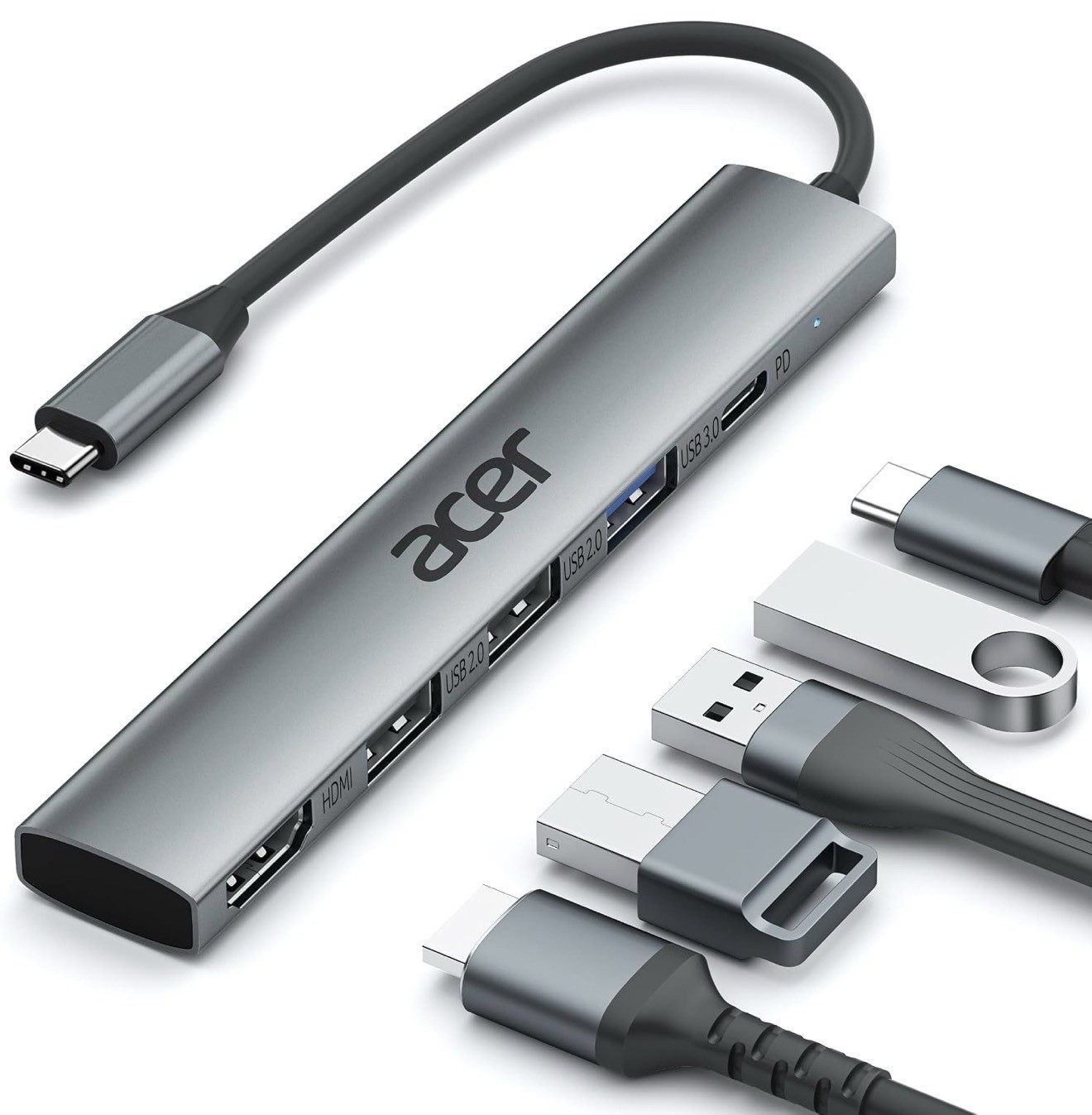 Acer 5-in-1 USB-C Hub, 4K HDMI, 100W PD, 3 USB-A Ports for Laptop & Mac Acer 5-in-1 USB-C Hub, 4K HDMI, 100W PD, 3 USB-A Ports for Laptop & Mac