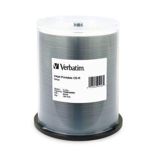VERBATIM CD-R CDR 52X  Silver Inkjet Printable 100 pack Spindle 95256 