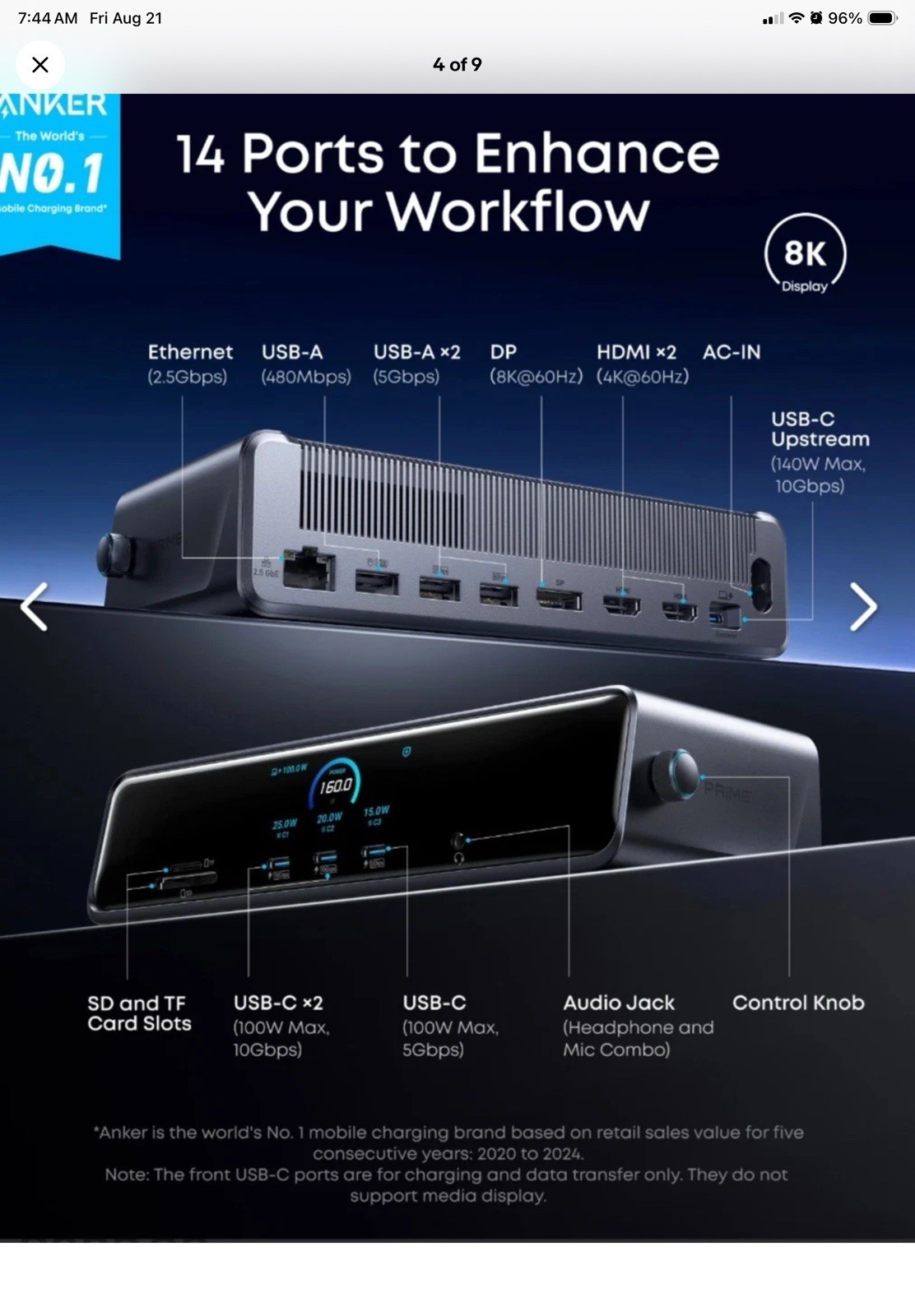 Anker Prime Docking Station (DL7400), 14-Port Triple Display with DisplayLink Anker Prime Docking Station (DL7400), 14-Port Triple Display with DisplayLink