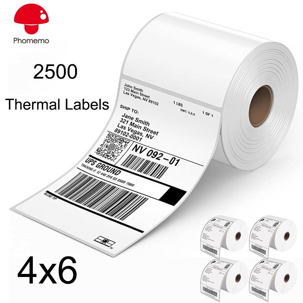 2500PCS Phomemo 4x6 Direct Thermal Shipping Labels Address Mailing Sticker Paper 2500PCS Phomemo 4x6 Direct Thermal Shipping Labels Address Mailing Sticker Paper