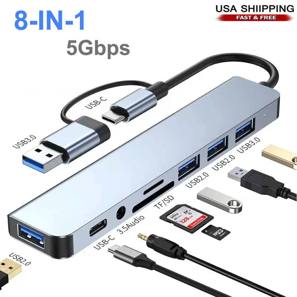 8 in 1 USB-C Hub Type C To USB 3.0 4K HDMI PD Adapter For iPhone Macbook Pro/Air 8 in 1 USB-C Hub Type C To USB 3.0 4K HDMI PD Adapter For iPhone Macbook Pro/Air