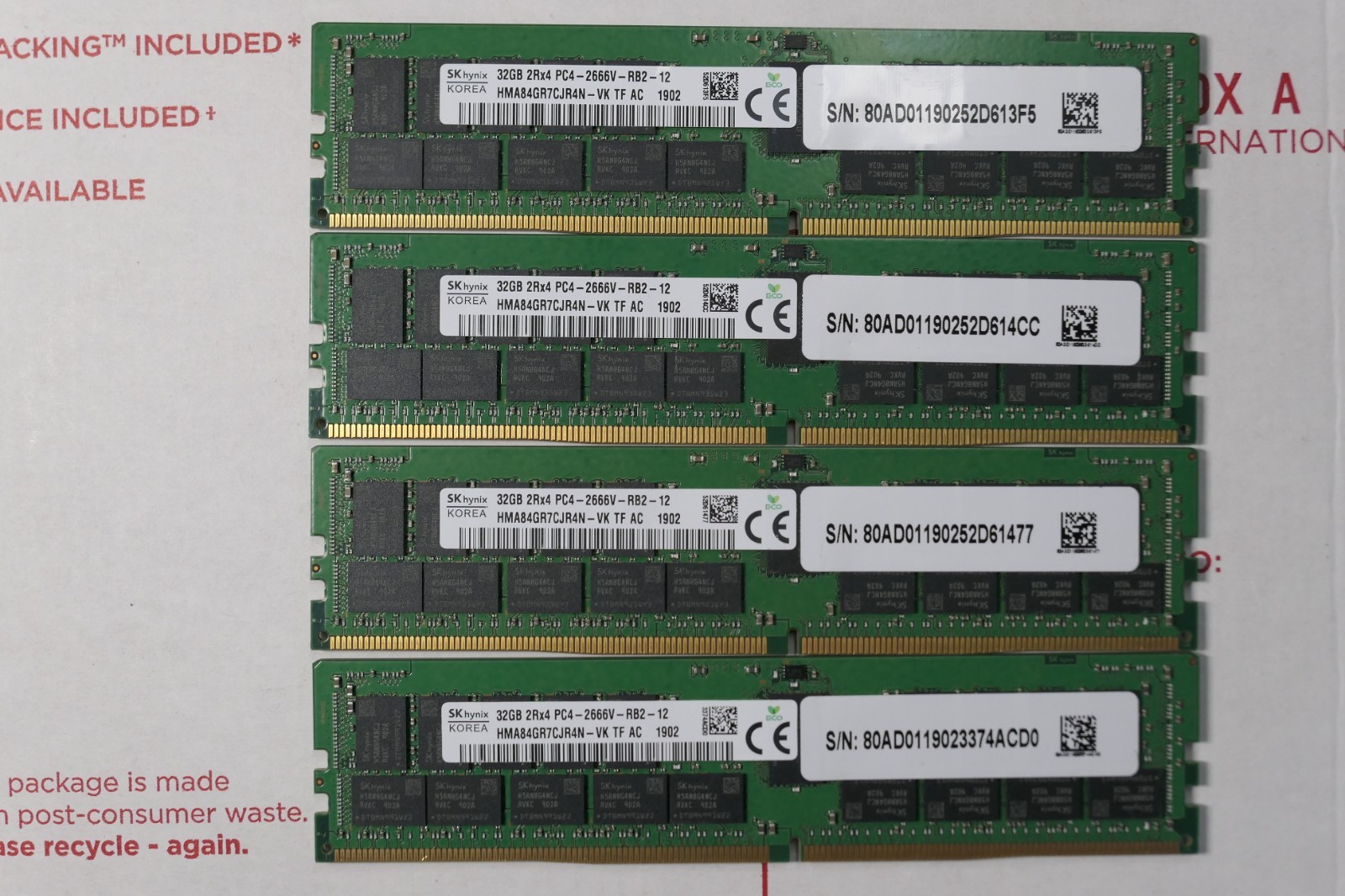 128GB (4x32GB) SK hynix DDR4 PC4-2666V RDIMM ECC Server Ram HMA84GR7CJR4N-VK