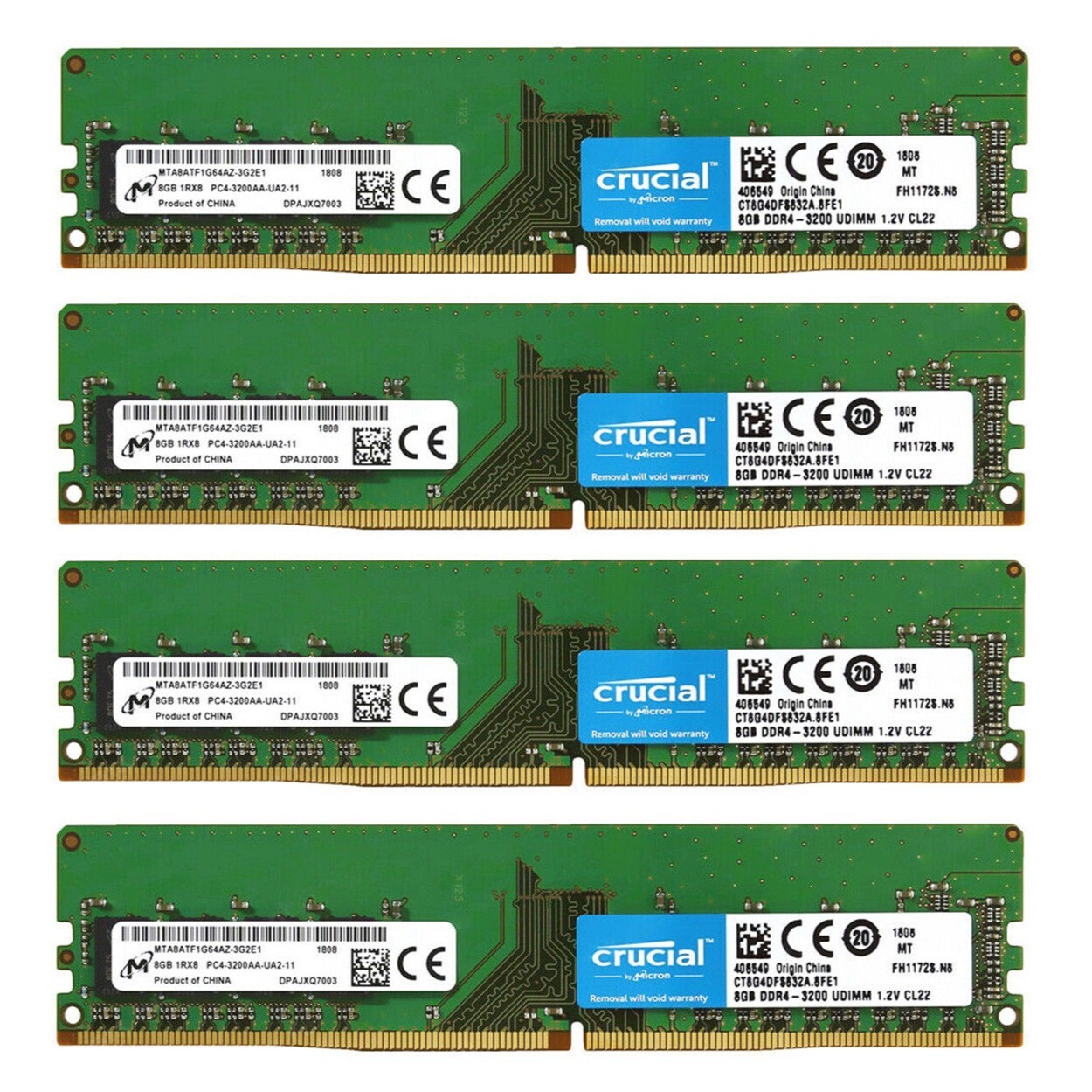 Crucial 32GB 4X8GB DDR4 3200MHz PC4-25600 UDIMM Desktop Memory Ram CT8G4DFS832A Crucial 32GB 4X8GB DDR4 3200MHz PC4-25600 UDIMM Desktop Memory Ram CT8G4DFS832A