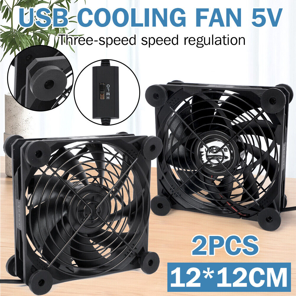 2X Quiet Dual 120mm USB Cooling Fan for Receiver DVR Computer Cabinets