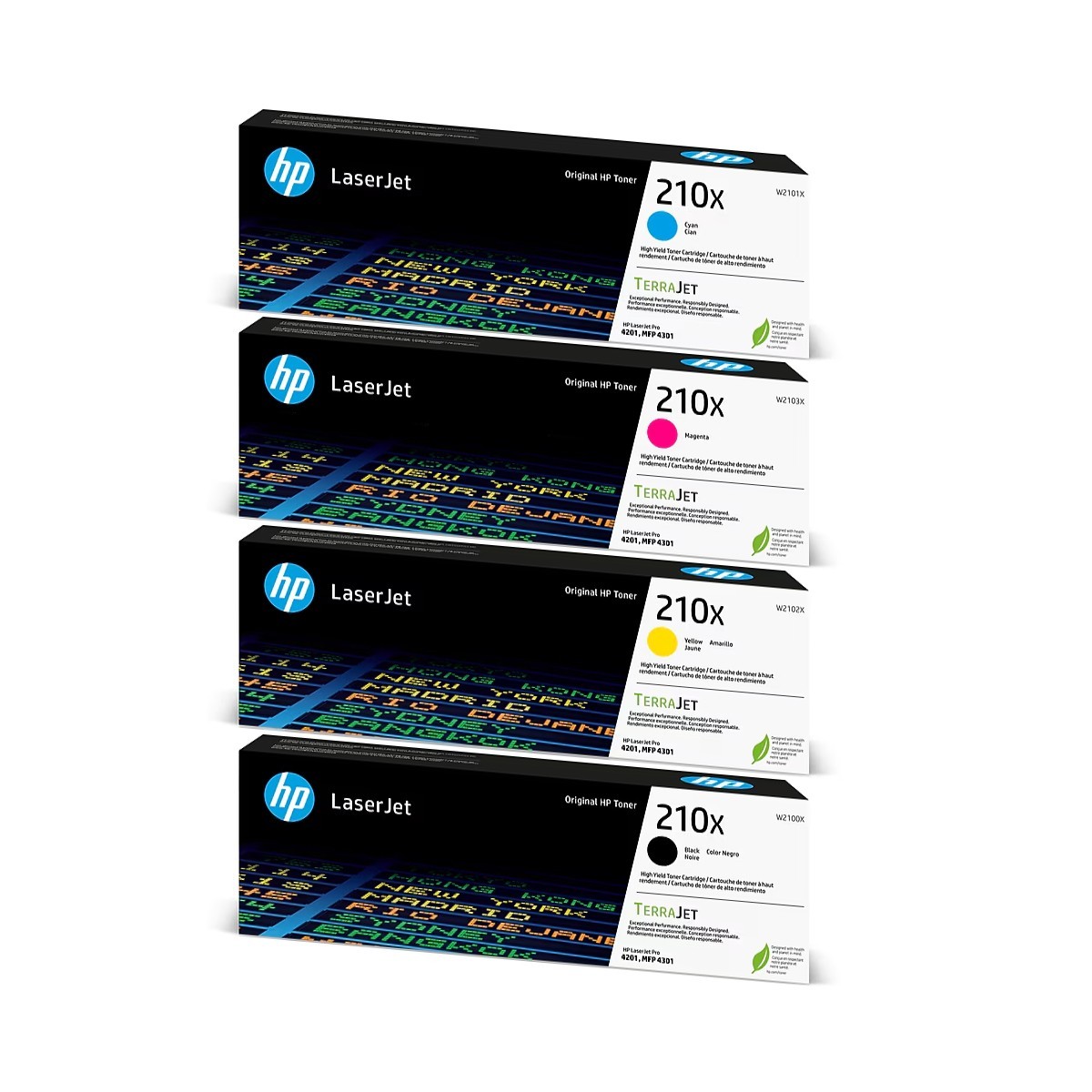 HP 210X Black/Cyan/Magenta/Yellow High Yield Toner Cartridge, Pack Of 4