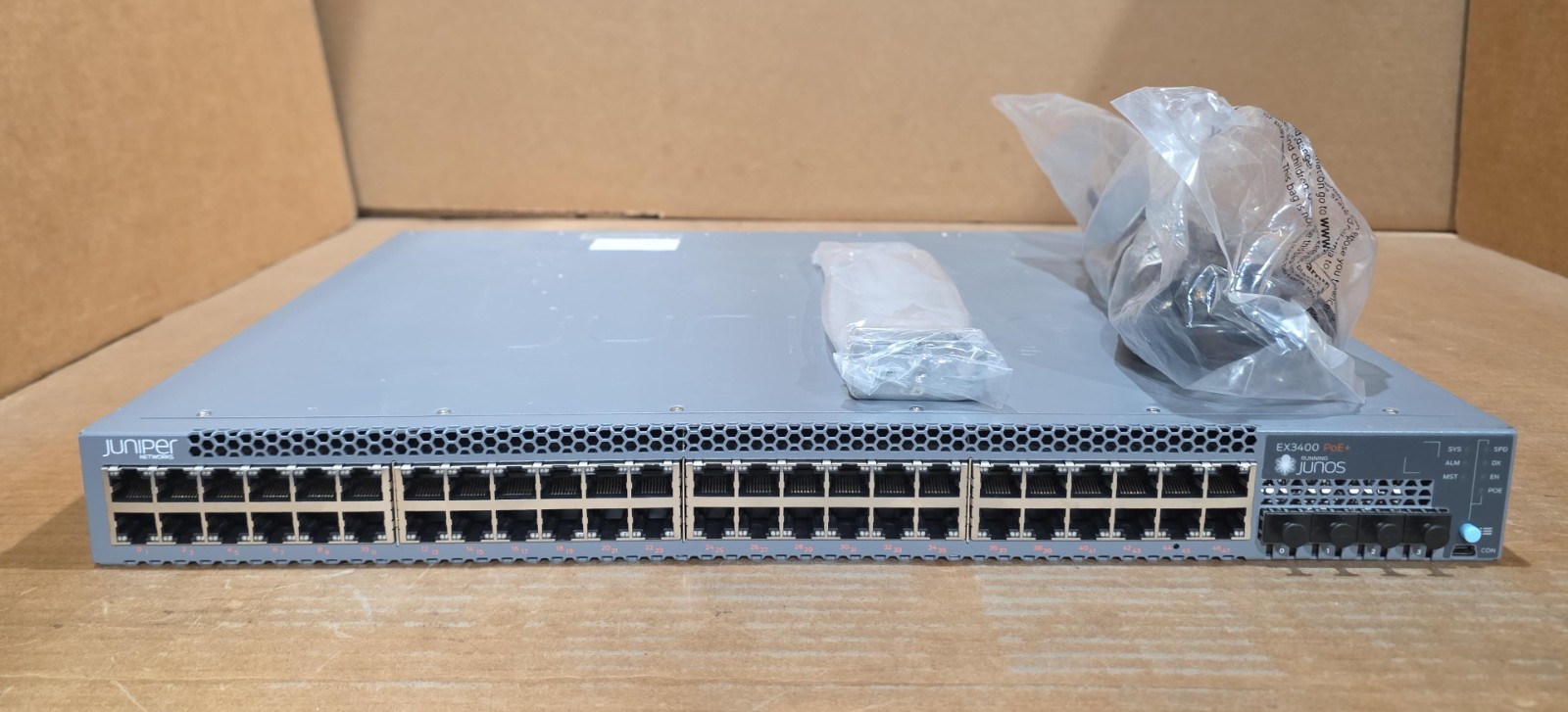 Juniper EX3400-48P 48-Port PoE+ 4-Port SFP+ 920W AC AFO Switch Tested Reset Juniper EX3400-48P 48-Port PoE+ 4-Port SFP+ 920W AC AFO Switch Tested Reset