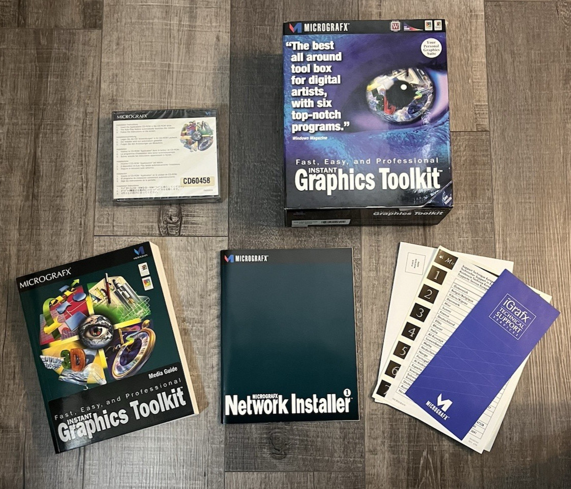 Micrografx Instant Graphics Toolkit Windows 95 NT Big Box Software Sealed CDs Micrografx Instant Graphics Toolkit Windows 95 NT Big Box Software Sealed CDs