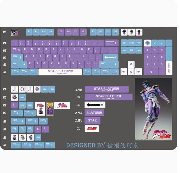 Star Platinum Anime JoJo Keycaps 140 Keys PBT KCA Height For Cherry MX Keyboard