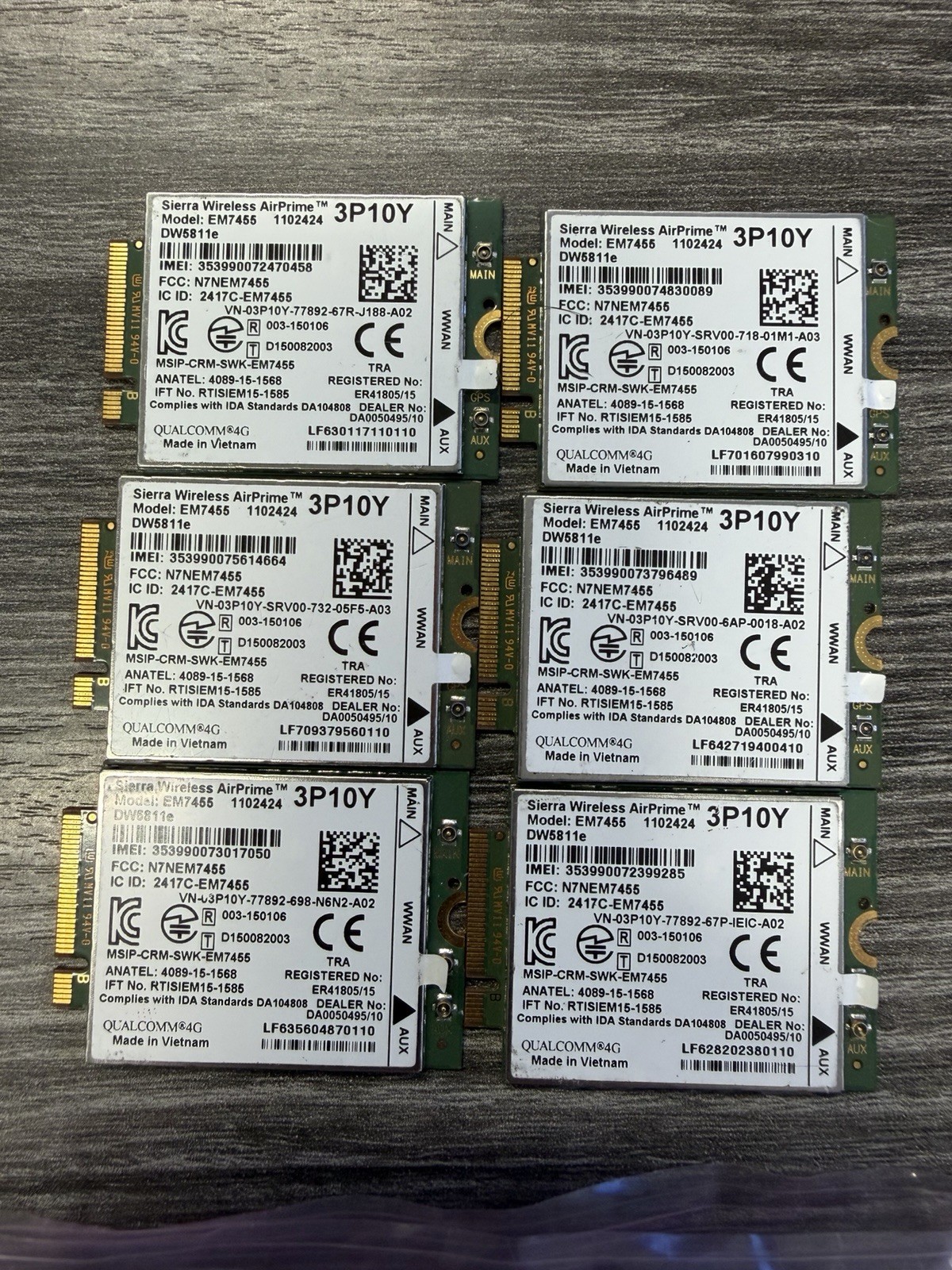 LOT OF 26 Dell 5811E DW5811e M.2 Mobile Broadband 4G LTE WWAN Card 3P10Y LOT OF 26 Dell 5811E DW5811e M.2 Mobile Broadband 4G LTE WWAN Card 3P10Y