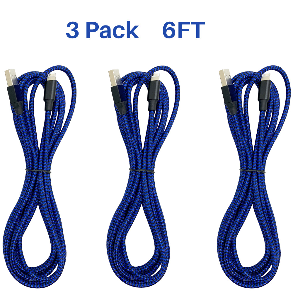 3Pack 6Ft USB Fast Charging Cable For iPhone 13 12 11 8 7 XR iPad Charger Cord