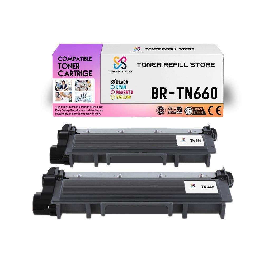 2Pk TRS TN660 Black Compatible for Brother DCPL2520DW, HLL2300D Toner Cartridge