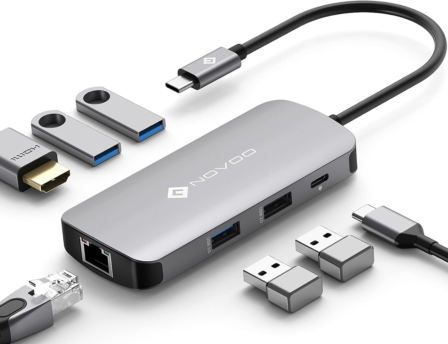 USB C Hub Ethernet 4K@60 USB C HDMI Adapter Multiport Type C Adapter 4 USB 3.0 &