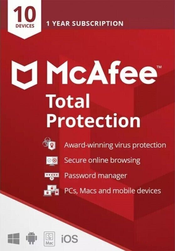 McAfee Total Protection 2024 10 Device 1 Year Antivirus Security Digital Key