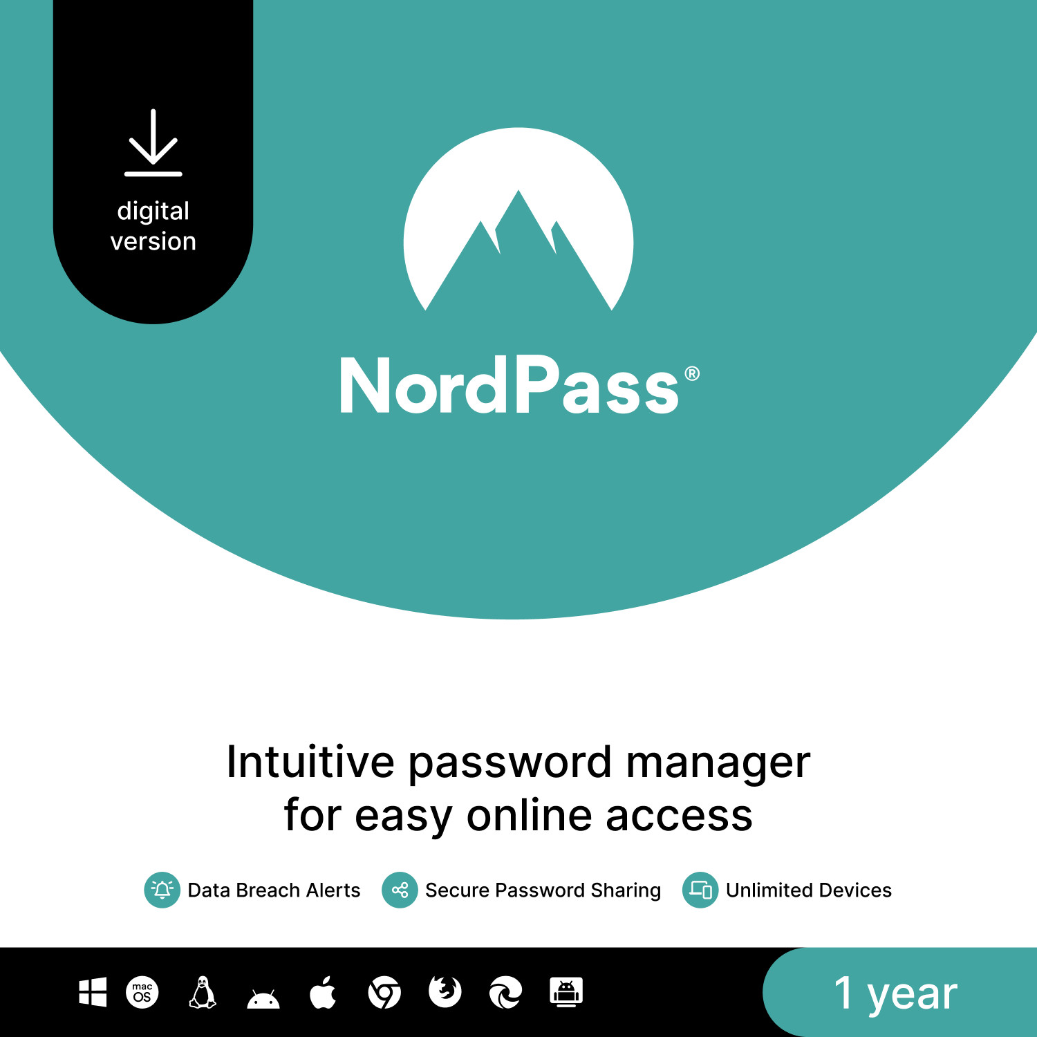 NordPass Premium, Unlimited Devices, 1-Year, Password Manager, Digital Code NordPass Premium, Unlimited Devices, 1-Year, Password Manager, Digital Code