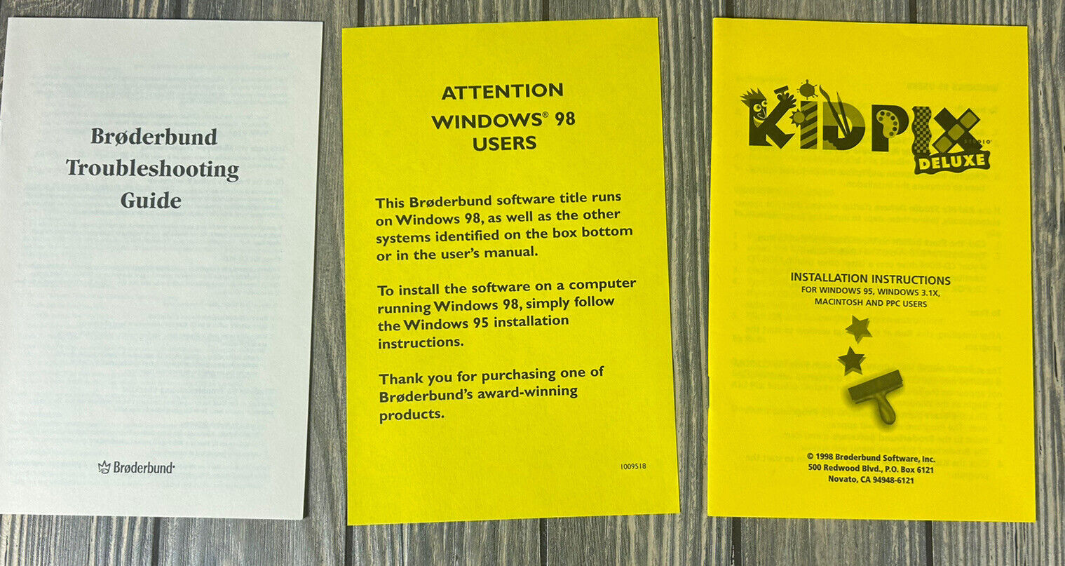 Vintage 1998 Broderbund KIDPIX Deluxe Installation Instructions Troubleshooting 