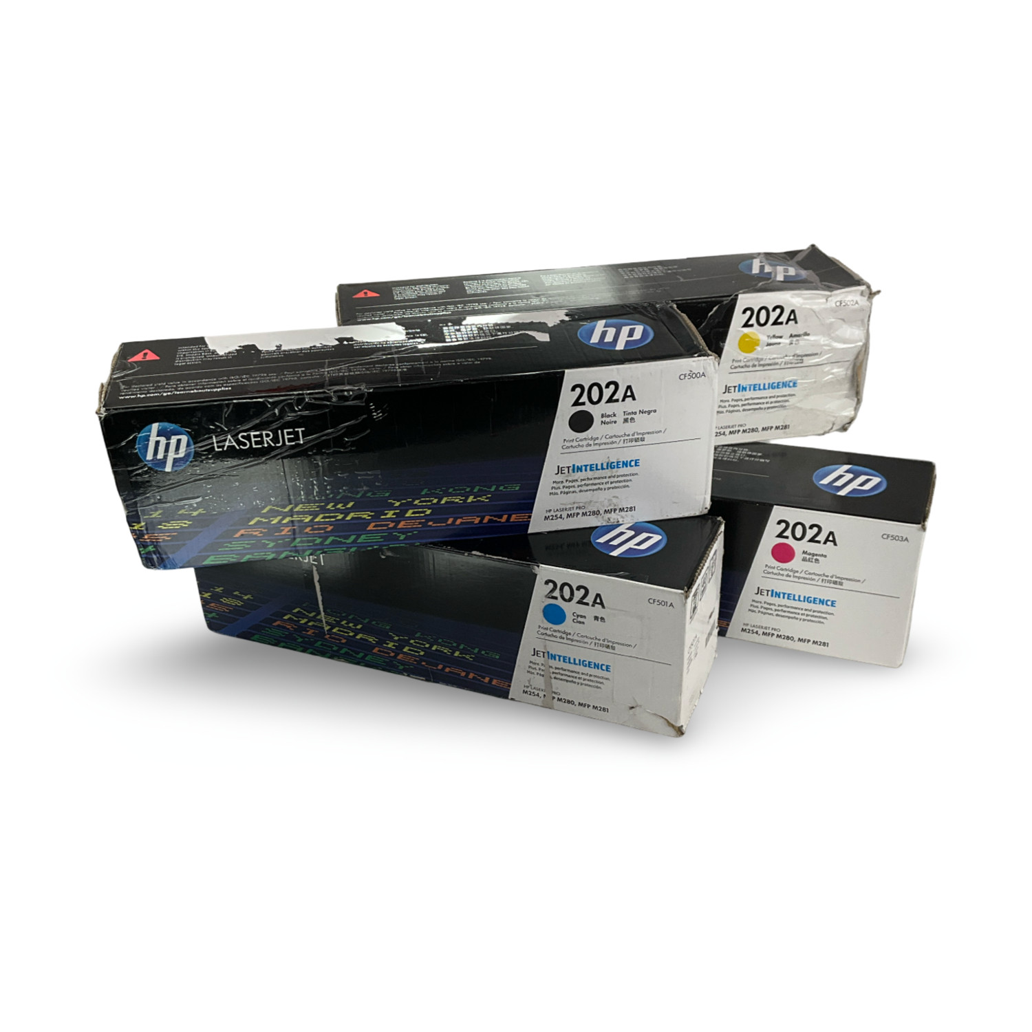 New OEM HP 202A Toner Print Cartridge Set Black Cyan Magenta Yellow New OEM HP 202A Toner Print Cartridge Set Black Cyan Magenta Yellow