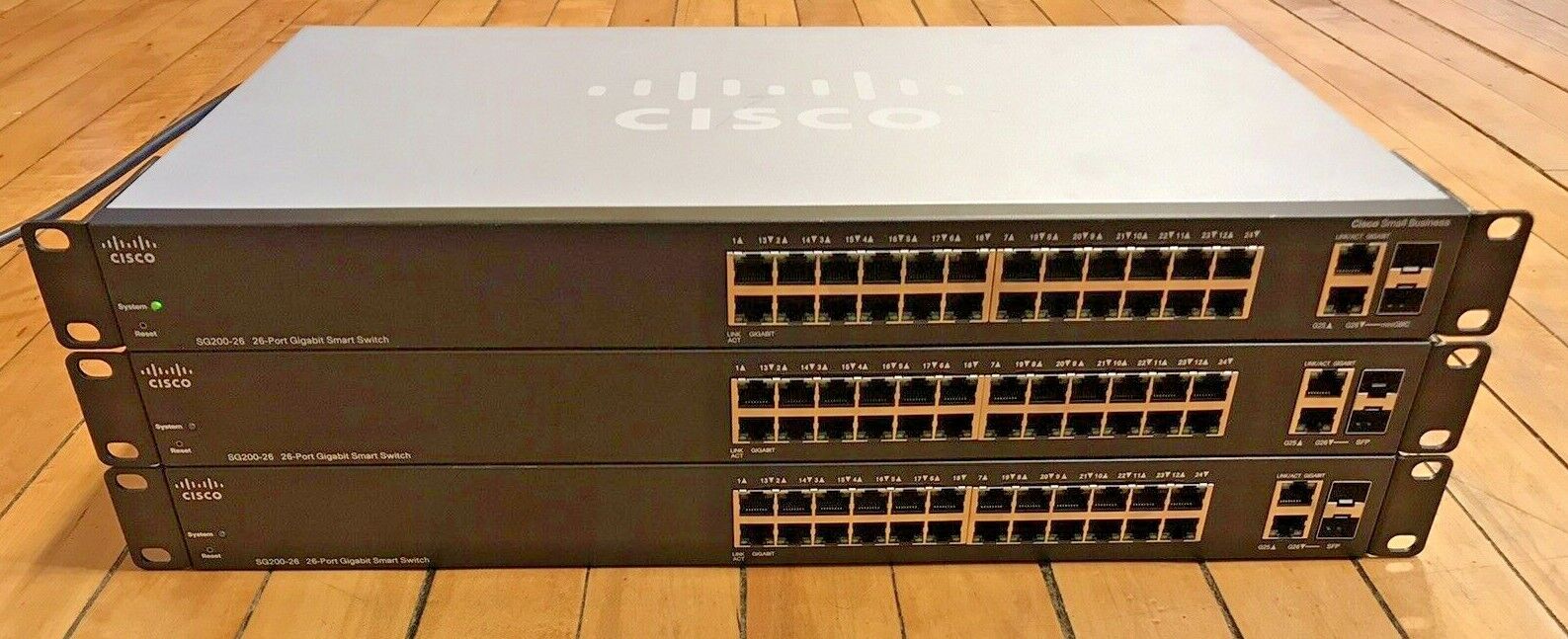 Lot of 3 Cisco SG200-26 26-Port Gigabit Smart Switches w/ Power Cords -For Parts