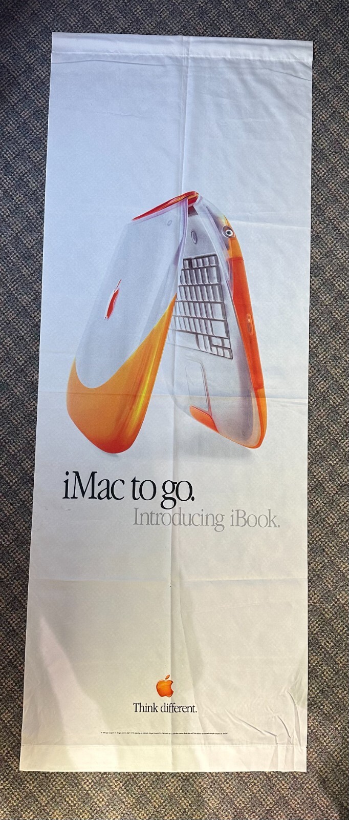VERY RARE _ FABRIC BANNER _ ORANGE iBOOK _ APPLE COMPUTER _ Think different 1999 VERY RARE _ FABRIC BANNER _ ORANGE iBOOK _ APPLE COMPUTER _ Think different 1999