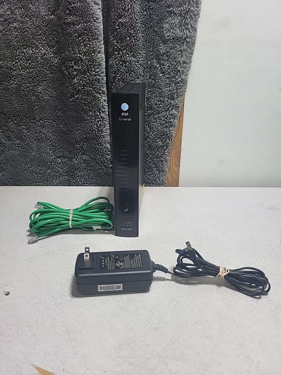 AT&T Arris U-Verse NVG589 Wi-Fi Modem/Router + Power Cord Ethernet Cord