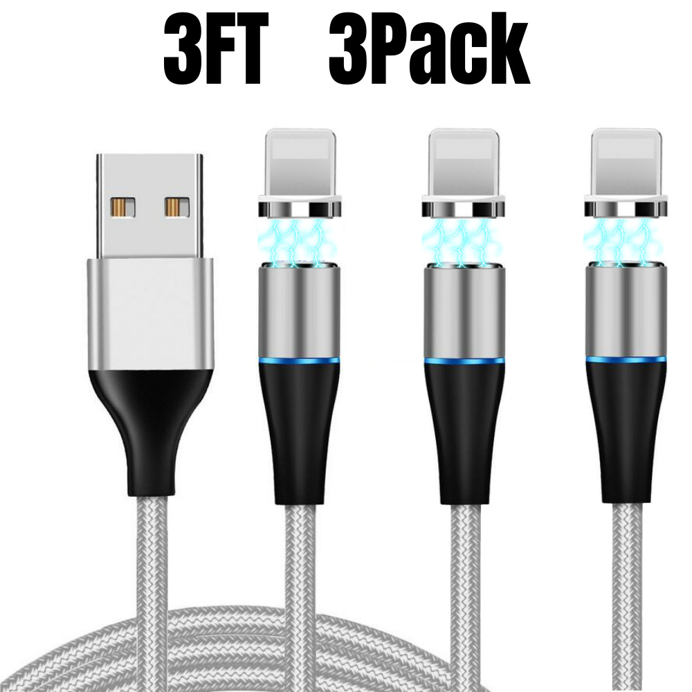 3Pack 3/6FT Magnetic Fast Charger Cable USB Data Cord for iPhone 13 12 11 XR 8 7