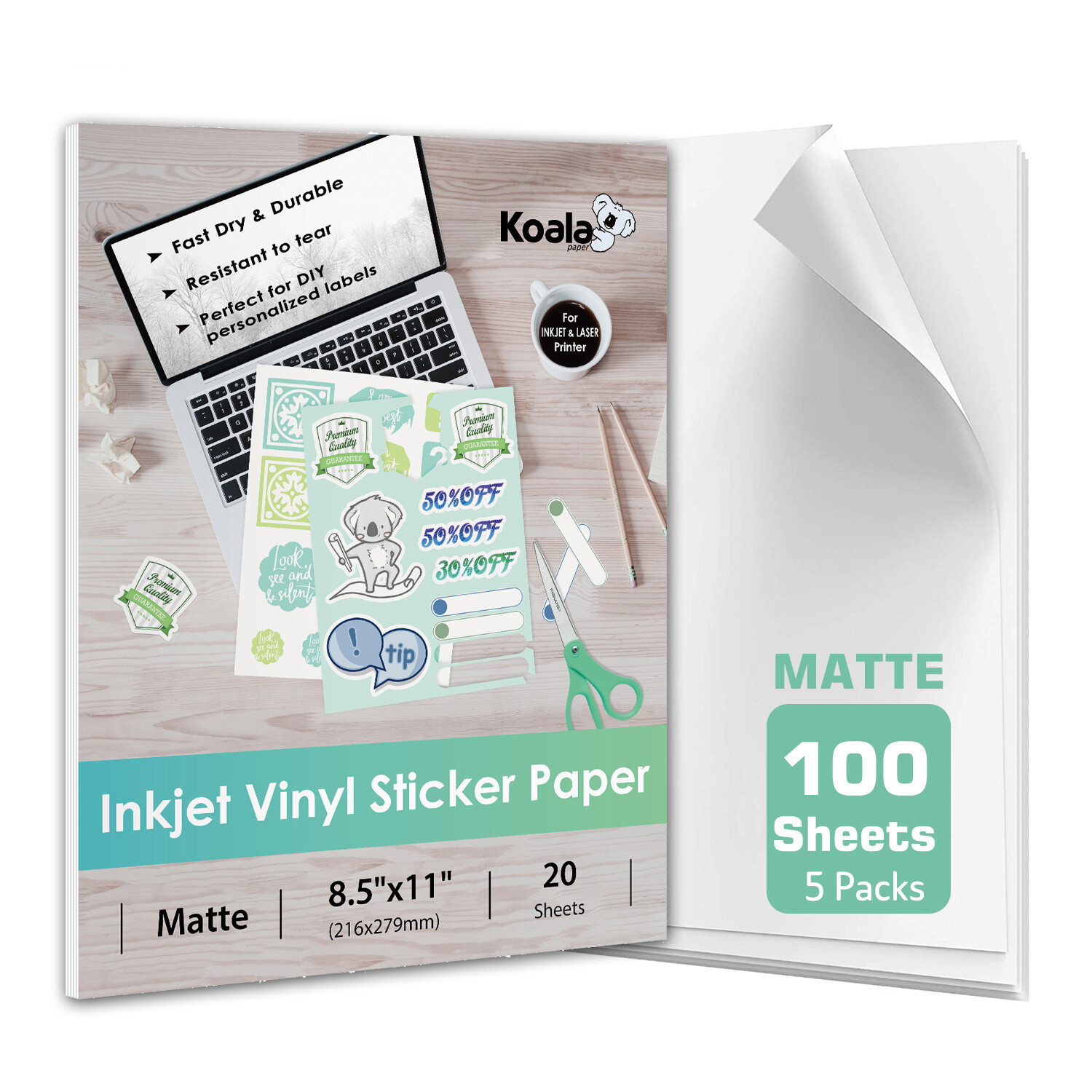 100 Bulk Koala Printable Vinyl Sticker Paper Waterproof Matte White Inkjet Print 100 Bulk Koala Printable Vinyl Sticker Paper Waterproof Matte White Inkjet Print