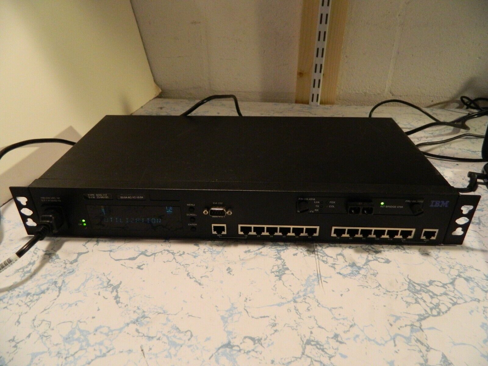 IBM 8245-112 12 Port Ethernet Hub, Powers On, Untested.