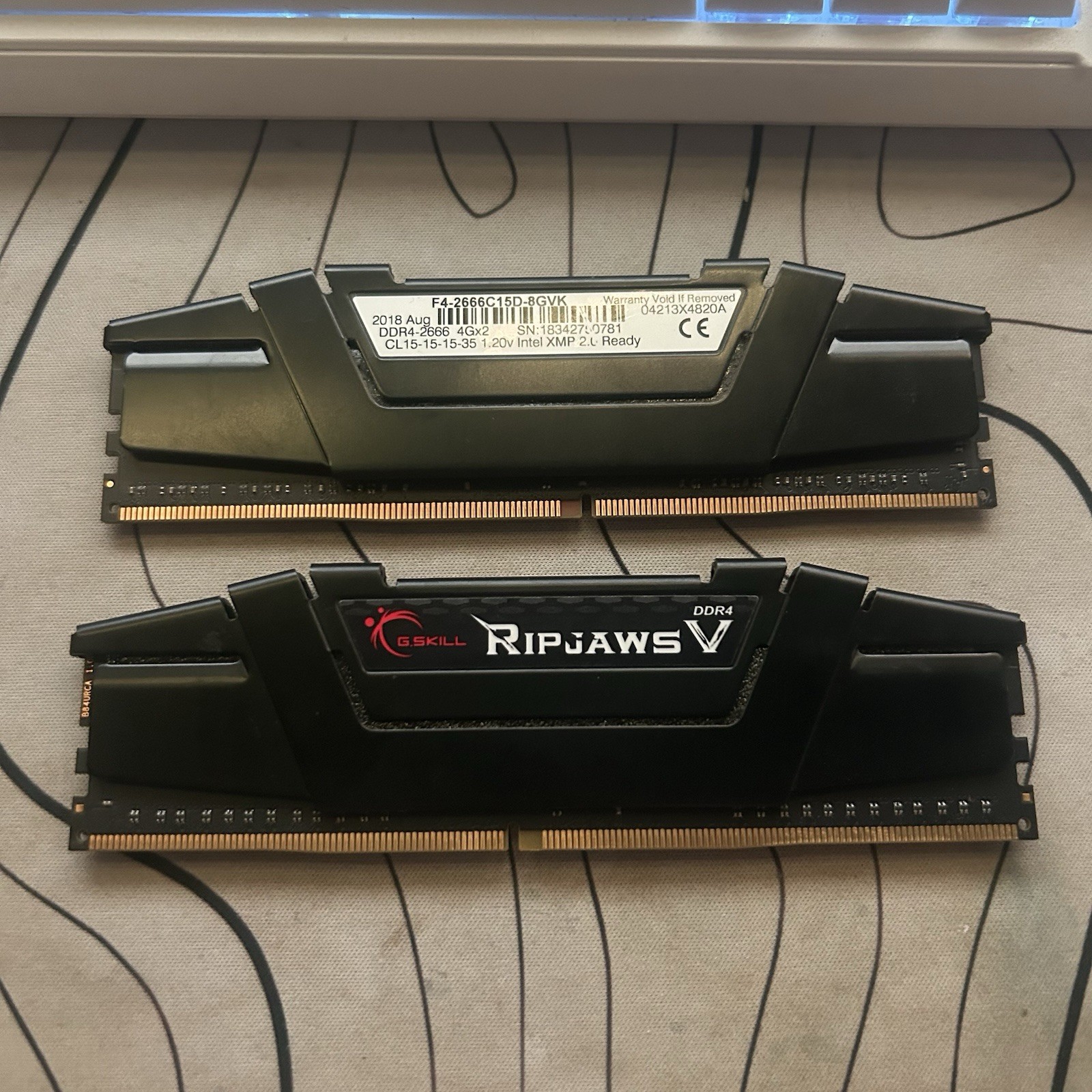 G.Skill Ripjaws V 8GB (2x4GB) RAM DDR4 2666MHz F4-2666C15S-4GVK - Tested Working G.Skill Ripjaws V 8GB (2x4GB) RAM DDR4 2666MHz F4-2666C15S-4GVK - Tested Working