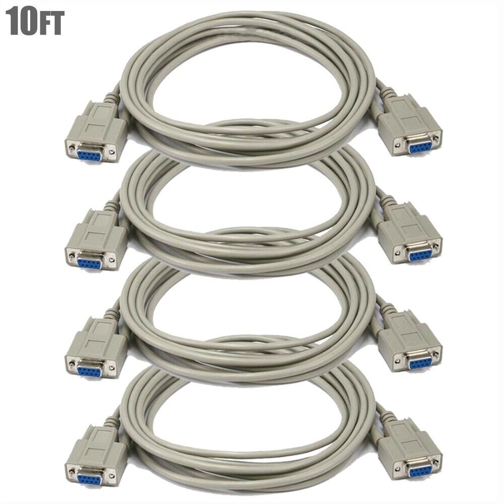 4x 10FT DB9 9-Pin RS232 Serial COM Port Female to Female PC Computer Cable Beige