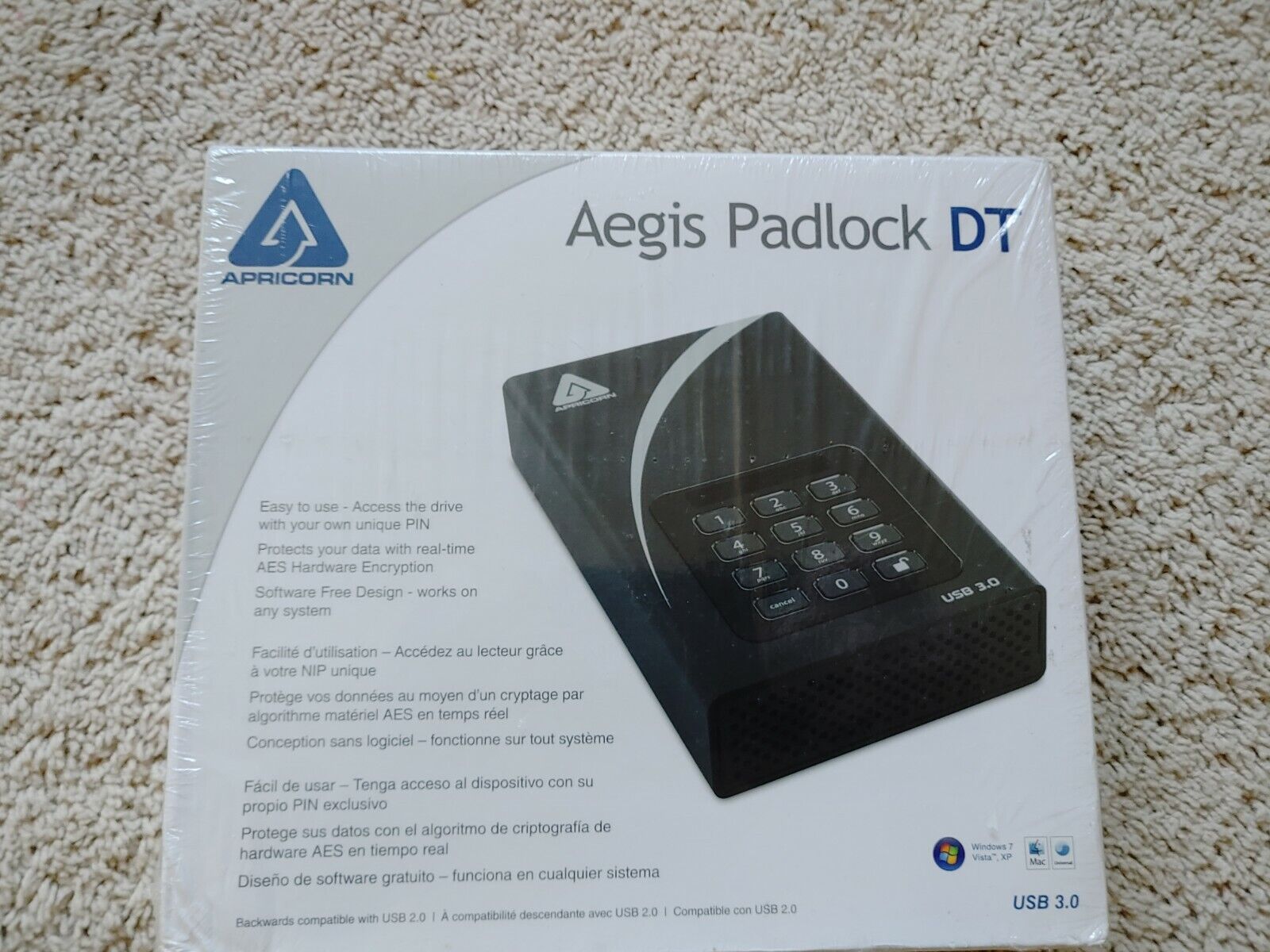1TB Apricorn Aegis Encrypted USB 3.0 Hard Drive Padlock DT (ADT-3PL128-1000)(OC)