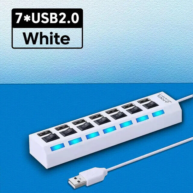USB Multi Splitter Hub - 4/7 Ports, Power Adapter, Switch - Enhanced Home use